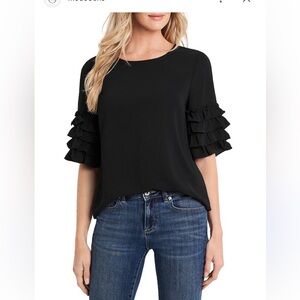 Cece Tiered Ruffle Sleeve Blouse In Rich Black new medium